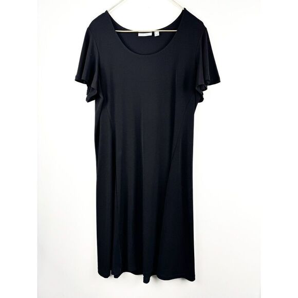 Susan Graver Womens Liquid Knit Dress Size L Black Short Sleeve Stretch Basics - Picture 1 of 5